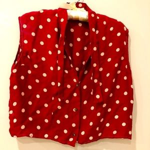 Pure Silk Red & White Super Soft Polka Dot Women's Crop Top Polyester Vest 8